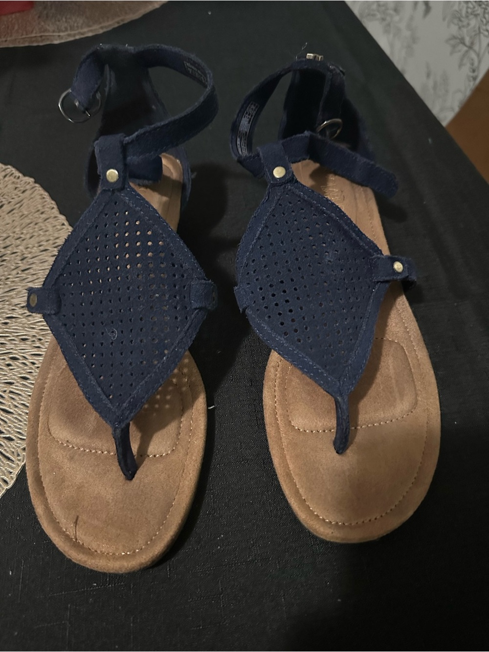 Koolaburra Navy Perforated T-Strap Sandals